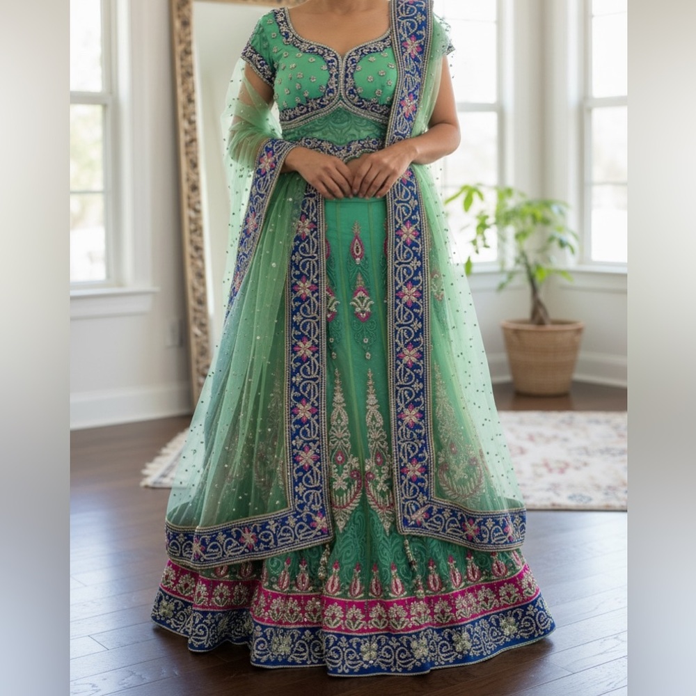 Elegant Green Embroidered Bridal Dress
